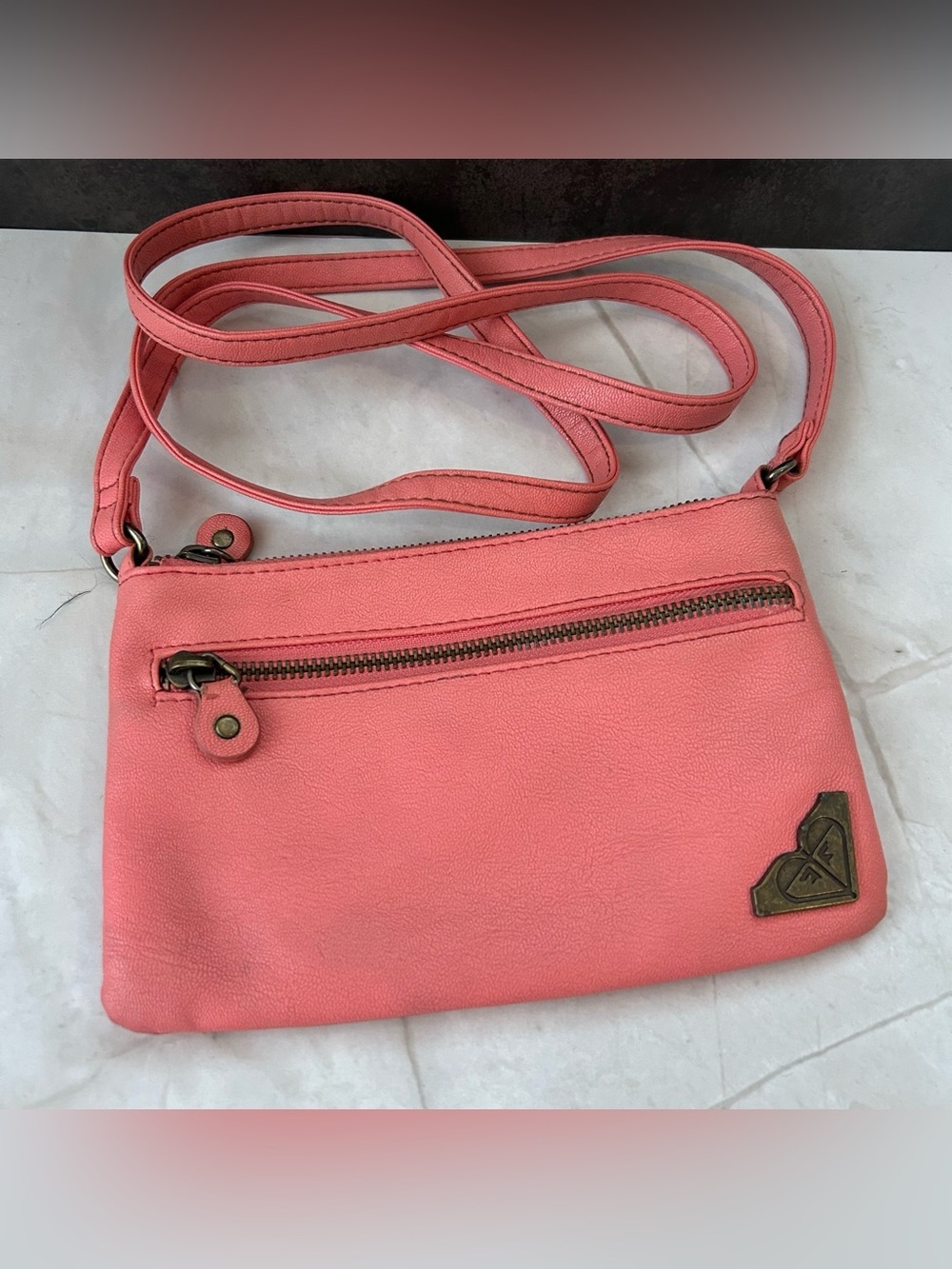 Roxy Coral Pink Crossbody Bag with Front Zip Pocket